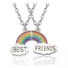 Colar Melhores Amigas Best Friends Amizade Arco Iris Bff Par Cor Prateado