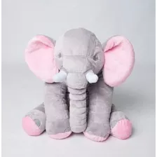 Almofada Elefante Pelúcia 60cm Macia Bebê Cinza Com Rosa