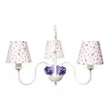 Lustre 3 Lâmpadas Florzinhas Lilás Quarto Bebê Infantil