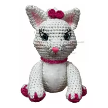 Gata Marie Em Crochê Amigurumi Gatinha Branca Rosa Pelúcia