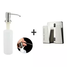 Dispenser Dosador Sabão Líquido Embutir + Porta Esponja Inox Cor Inox Escovado