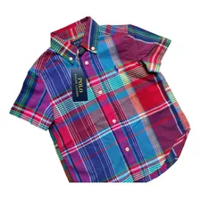 Camisa Social Infantil Xadrez Vermelha Original Ralph Lauren