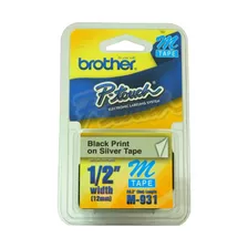 Fita Rotuladora Brother M931 12mm X 8m Preto Sobre Prata