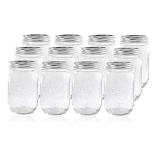 12 Ball Mason Jar Con Tapa Regular Mouth 16 Oz Por Jarden