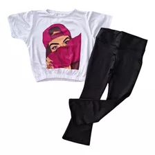 Conjunto Juvenil Adolescente Calça Flaire Bailarina Cropped 