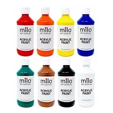 Milo - Juego De 8 Botellas De Pintura Acrílica De 8 Colores 