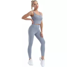 Leggins + Crop Top , Conjunto Deportivo Gym Correr 2 Pcs Bk