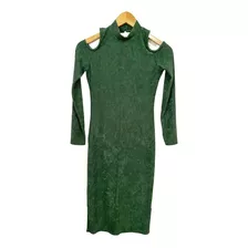 Vestido Midi Feminino Verde Musgo Manga Longa