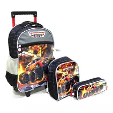 Kit Mochila Infantil Truck Caminhonete Turbo Racer Rodinha G