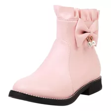 Botas Cortas Con Tacón Redondo Y Lazo Plano Para Mujer