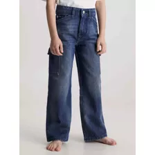 Jeans Calvin Klein Azul Wide Leg De Niño