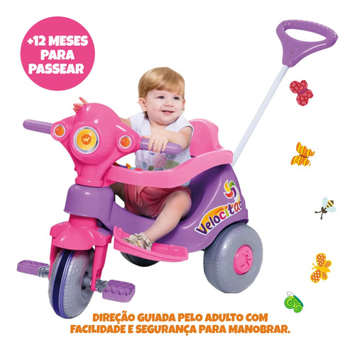 Motoca Infantil Triciclo Azul Som E Pedais Velotrol Empurrar