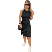 Vestido Midi Regata Com Fenda Lateral Canelado Feminino