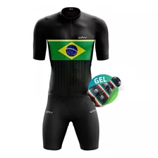 Conjunto Ciclismo Masculino Camisa Bermuda Gel Brasil 