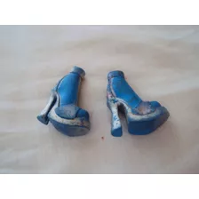 Acessório / Sapato Para Boneca Barbie Bota Azul Com Prata