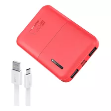 Mini Power Bank Batería Portátil 5000mah 2.1a 1hora Con 2 Puertos De Usb On Un 20cm Cable Micro Usb