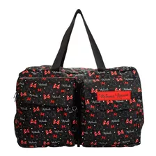 Bolsa Preta Viagem Minnie Dobrável Licenciada 32x47x21 Cm Cor Preto