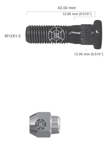 1 Birlo P/ Hyundai Tucson 2014-19 M12-1.5x42.5mm C/ Tuerca Foto 2