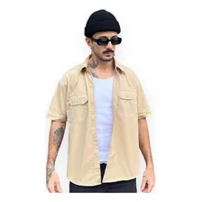 Camisa Sarja Work Shirt Oficina Manga Curta Militar Lisa 