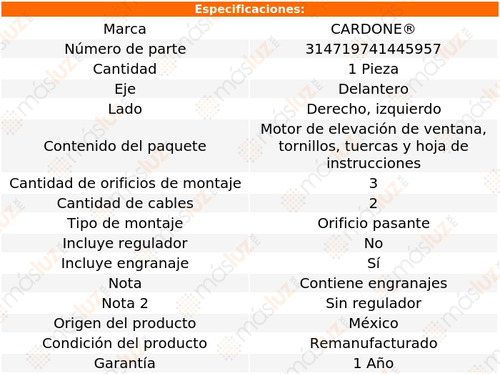 (1) Motor Elevacin Ventana Del Izq/der Sunbird 92/94 Reman Foto 4