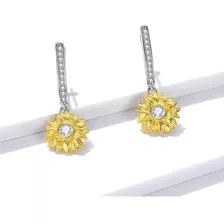 Hermosos Aros Girasol De Plata Ley 925, Chapado En Oro.. 