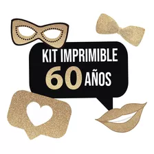 Imprimible Photo Props Cartelito 60 Años Cumpleaños Glitter