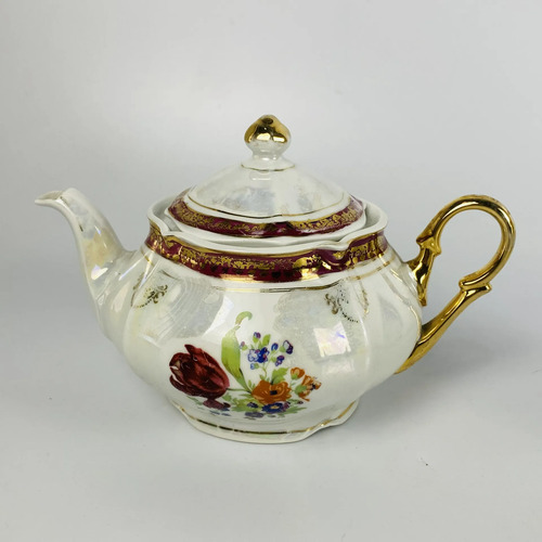 Jogo De Chá Porcelana Mauá Floral Dourado Vintage 3 Peças Bege Florido 3