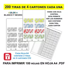 200 Tiras Con 4 Cartones Para Bingo 4 Rondas, 90 Bolillas