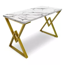 Mesa Ouro 1,20x0,60 Em Aço E Madeira P/ Escritório Cozinha Cor Dourado/vulcano