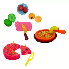 Kit Frutas + Pizza + Bolo Comidinha Infantil Com Velcro