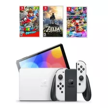 Consola Nintendo Switch Oled Con Joy-con Blanca+3 Juegos Mzm