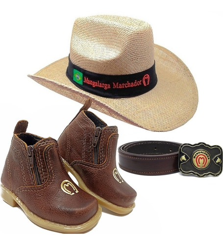 Kit Infantil Bota Country Mangalarga + Cinto Cowboy + Chapeu