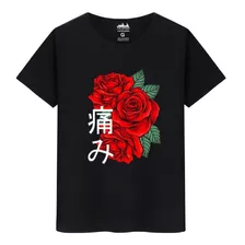 Camiseta Masculina Algodão Premium Flor Rosa Japão Grande