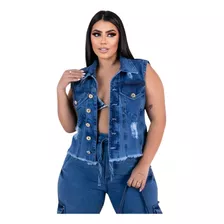 Colete Jeans Plus Size Feminino Usar C/ Saia Vestido Calça