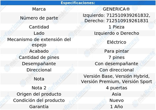 Espejo Elect P/pintar C/desemp C/direcc 7 Pines Q50 15-19 Foto 2