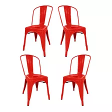 Cadeira De Jantar Desillas Tolix, Estrutura De Cor Vermelho, 4 Unidades