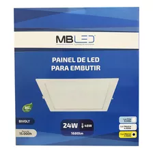 Painel Plafon Led Embutir 30x30cm 24w 3000k Bivolt - Mb Led