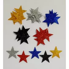 100 Apliques Estrela Com 5 Cm Eva Com Glíter ( Sem Adesivo )