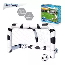 Trave De Futebol Inflável Bestway Com 2 Bolas - Branca/preta