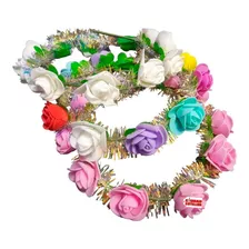 Vincha Flores Rosas Led Tiara Corona Iridiscente Luminoso Cc