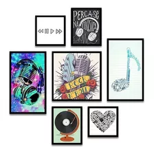 Kit 7 Quadrinhos Decorativos Arte Amor Música 