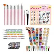 Kit De Decoracion X33 Para Uñas Semipermanentes Con Pinceles