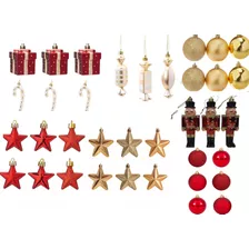 Kit 37 Enfeites Para Árvore De Natal Cromus Dourado Vermelho Cor Dourado E Vermelho Liso