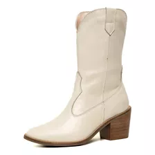 Bota Bico Fino Western Texana Country Couro Off White