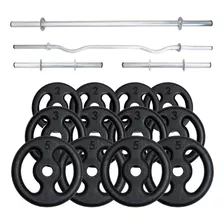 Kit Musculação 40 Kg Com 3 Barras Oca + 1 Barra W Oca 1,50cm