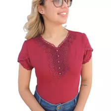 Camisa Feminina Manga Curta Moda Evangélica Crepe Sku:b07