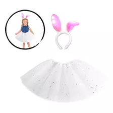 Fantasia Infantil Coelhinha Páscoa Saia Tule + Tiara Led