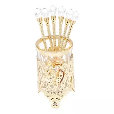 6 Colheres De Cristal Com Suporte De Zamac Dourado