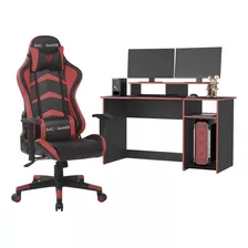 Combo Escritorio Y Silla Gamer, Rojo Y Negro