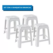 Kit C/4 Banquetas Plásticas Banquinho Branco Reforçado Leve